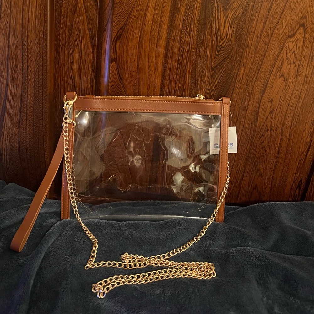 Hoxis Clear Crossbody/Wristlet, Gold Tone Chain & Hardware, new with tag